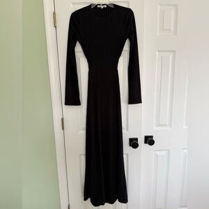 Reformation Black Ribbed Long-Sleeve Maxi Dress With Cut Out Back